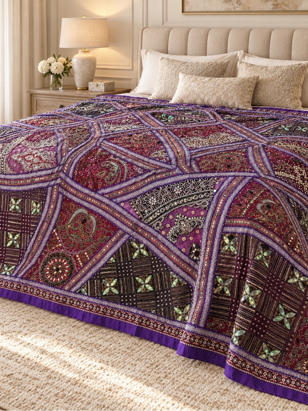 Purple Paisley Patchwork Bedspread by